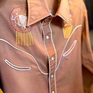 Vintage Amazing Western Shirt with Embroidery, Pearl Snaps, and Dagger Collar